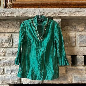 Lafayette 148 New York Designer Women Tunic Blouse Hand Beaded MSRP $798 Size 0